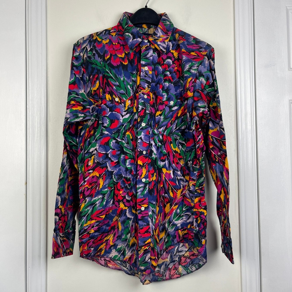 VTG Wrangler Mens M 16.5-35 Cotton Western Cowboy Button Up Floral Feather - Picture 4 of 9